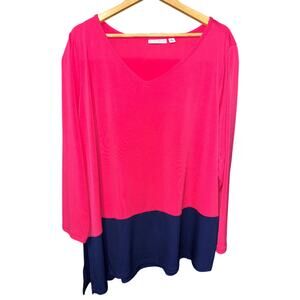 Susan Graver Tunic Top Liquid Knit Color Block Asymmetrical 2XL stretch Party